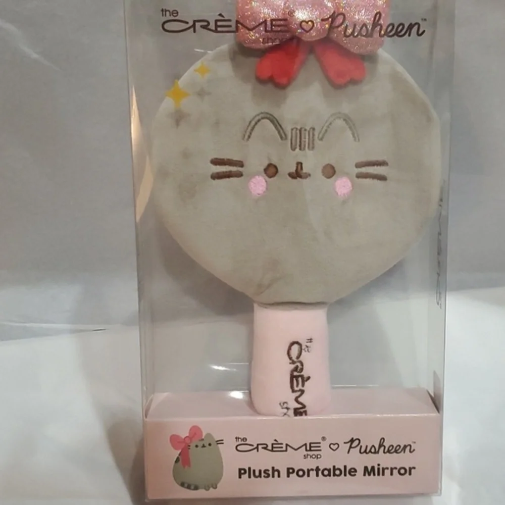 The Creme‎ Shop pusheen gray plush portable pink mirror new